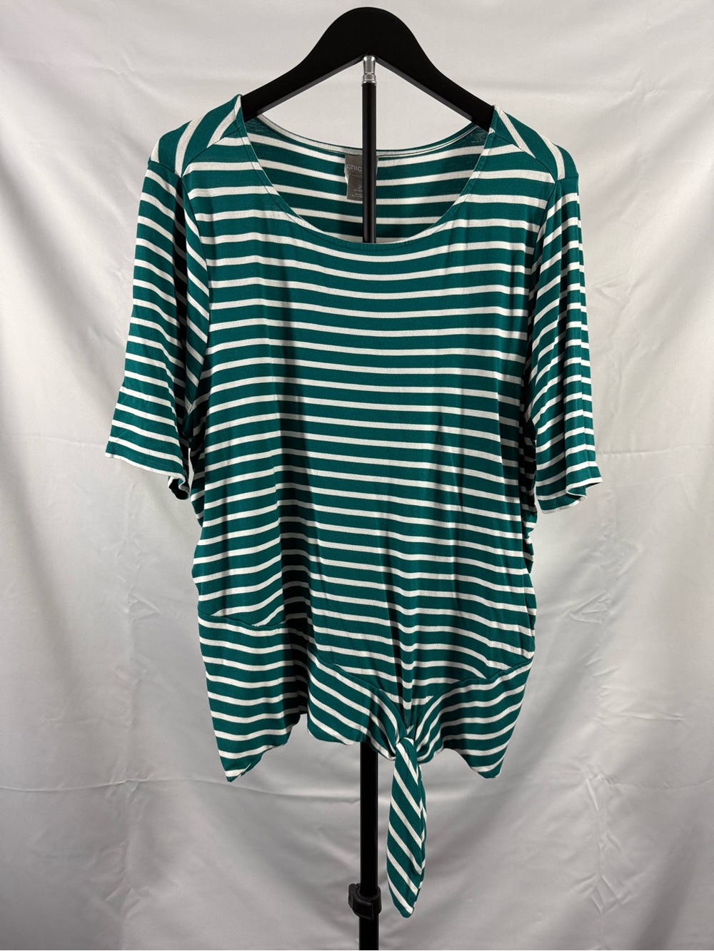 Chico’s Green White Striped Tie Front Top Size 2 Large Nautical Casual